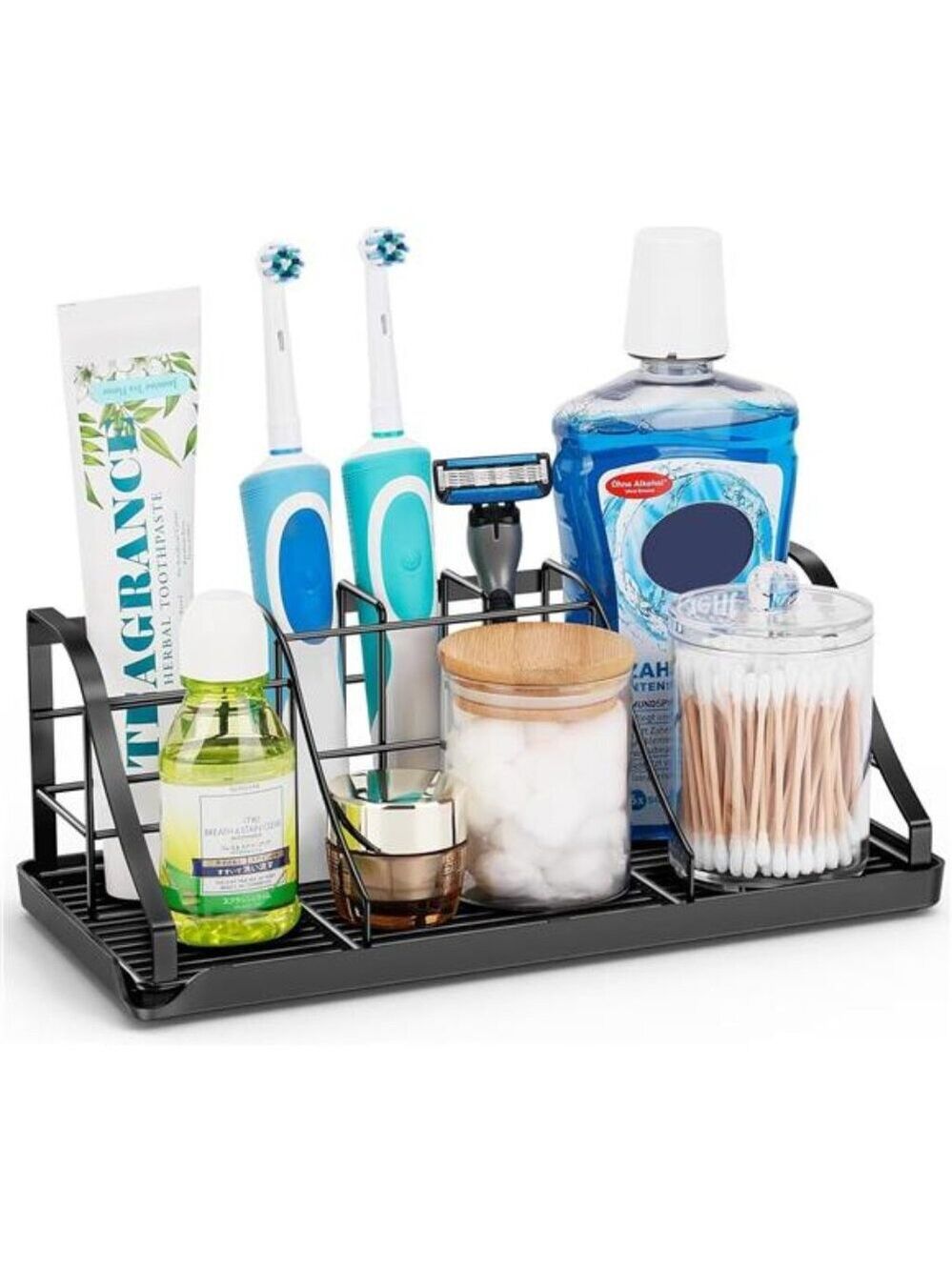 Bathroom Countertop Organizer Toothbrush Holder Toothpaste Rack Sink Storage Tra